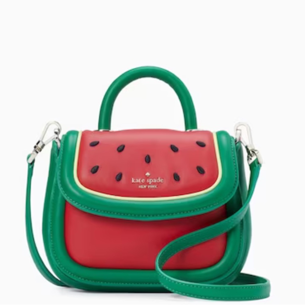 Kate Spade Puffy Watermelon Mini Top Handle Crossbody Bag Pink Green Leather NWT